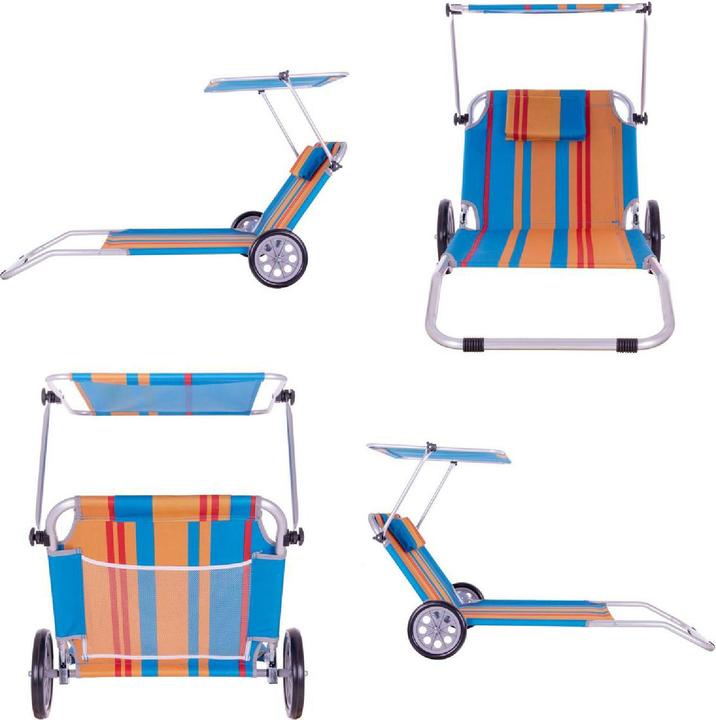 Actual product image VCM Strandliege Sonnenliege Transportliege Gartenliege mit Räder und Sonnendach Bunt (113 cm)