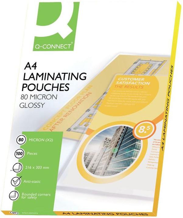 Q-Connect Laminierfolien glänzend (A4, 100 Stück, 80 µm)