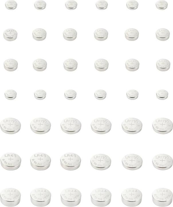 Productafbeelding Voltcraft Knoopcelset 6 x AG1, 12 x AG3, 6 x AG4, 9 x AG10, 3 x AG12, 6 (13 Pcs., AG12, A10, 4LR44, LR66, LR41, AG1)
