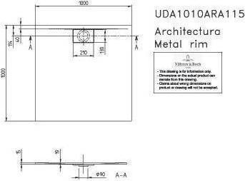 Immagine prodotto Villeroy & Boch V&B Piatto doccia ARCHITECTURA METALRIM quadrato 1000x1000x15mm bianco