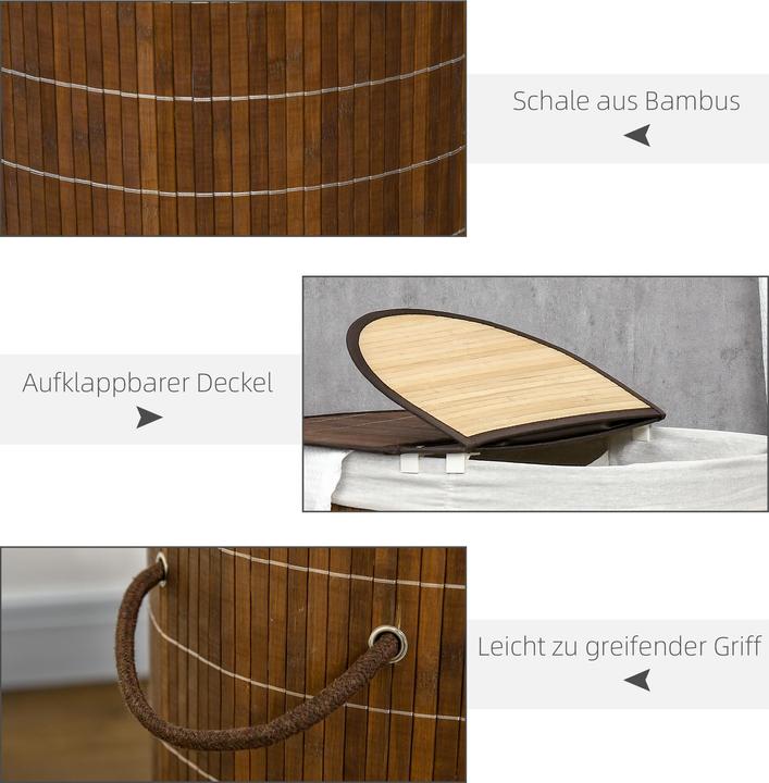 Produktbild Homcom Wäschekorb mit Flügeldeckel und 2 Fächern (50 l)