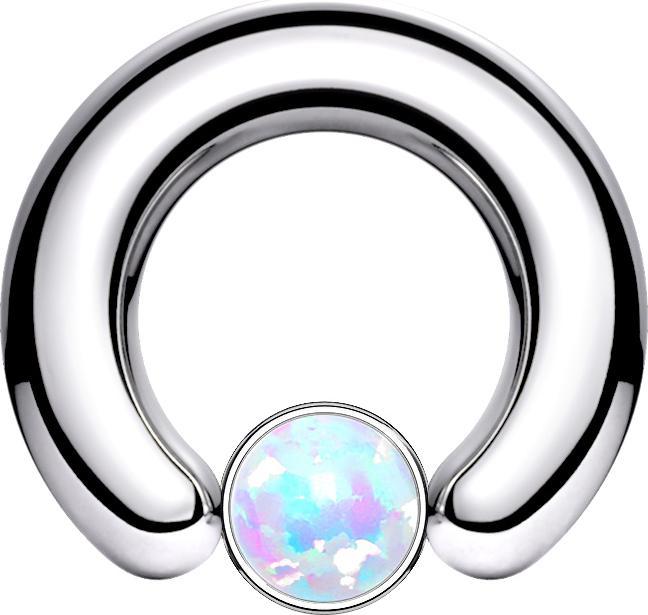 Star Piercing Closure Ring silber Scheibe Opal weiss (Chirurgenstahl 316L, ohne Messing)