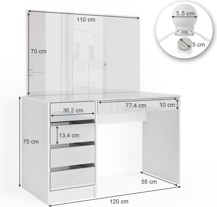 Actual product image Vicco Sherry with lighting (120 x 55 x 75 cm)