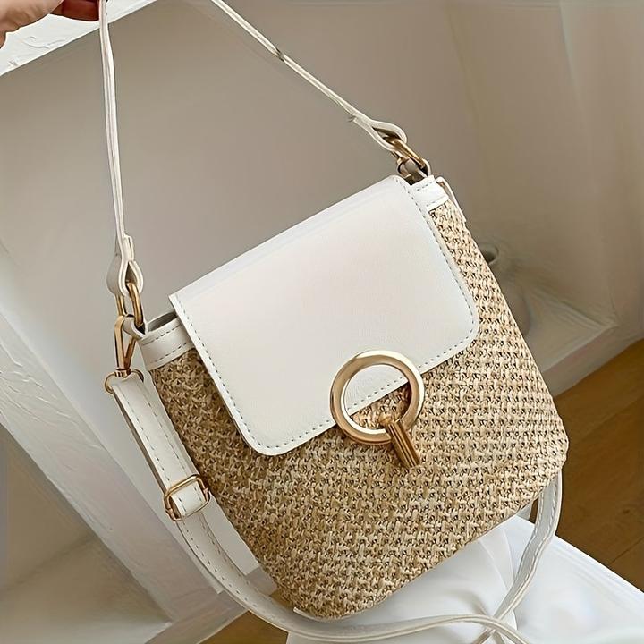Only-Bags.Store schicke Strandtasche aus gewebtem Stroh mit sicherem Verschluss - Alltagstasche, vielseitig