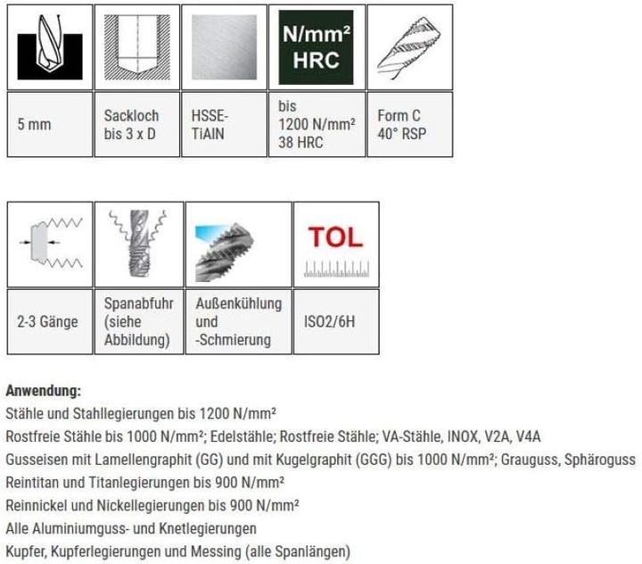Immagine prodotto Baercoil Baer Maschinengewindebohrer M6 HSSE TiAIN