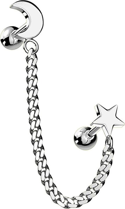 Immagine prodotto Star Piercing Micro Barbell silber Mond und Stern mit Anhänger Kette (Ottone, Acciaio chirurgico 316L)
