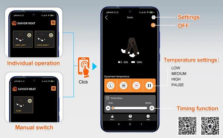 Produktbild Savior beheizbare Ski-Socken Bluetooth Montreal inkl. Akku (38 - 41)