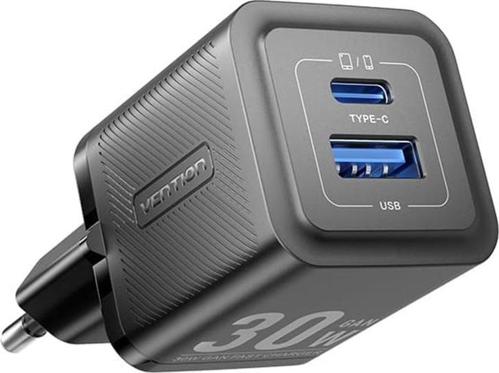 Vention Wall charger,, FEQB0-EU, USB-C, USB- A, 30W/30W, GaN (black) (30 W)