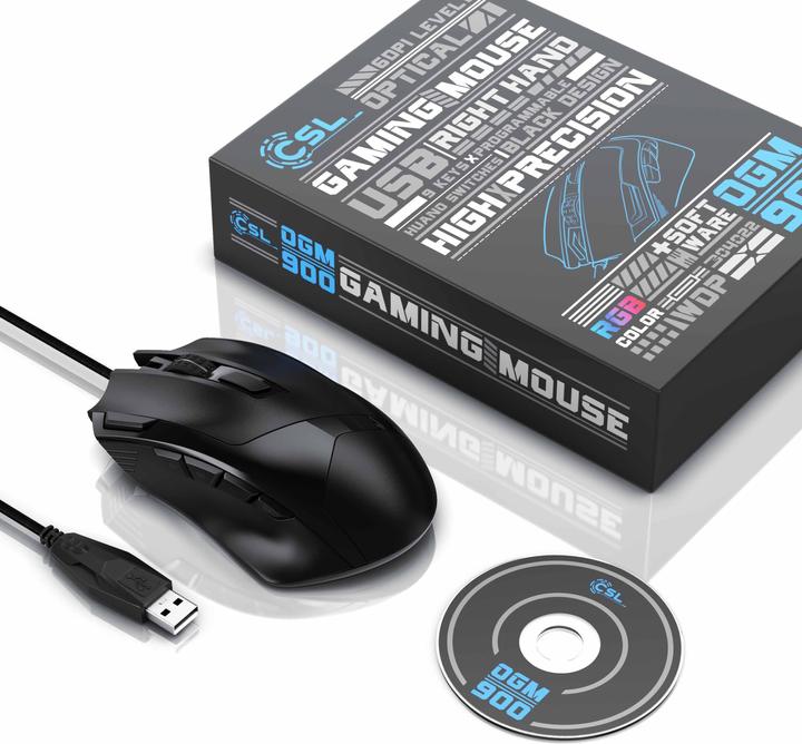Produktbild CSL Gaming Maus kabelgebunden, 125 dpi, optische Gaming Maus, Farbwechsel, 9 Tasten, 600 bis 4800dpi (Kabelgebunden)