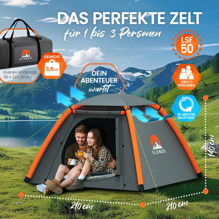 Actual product image Eloneo Aufblasbares Zelt mit Vordach & Luftpumpe, Camping Zelt wasserdicht, Luftzelt Ultraleicht (Inflatable tent, 6.50 kg, 4 persons)