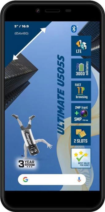 Energizer Smartphone Ultimate U505S - Smartphone 1 GB di RAM 16 GB 5 pollici 4G Dual Sim UE (nero) (16 GB, Nero, 5", Doppia SIM, 5 Mpx, 4G)
