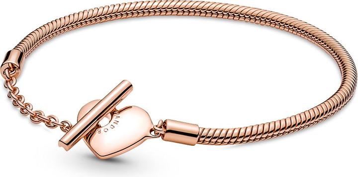 Image du produit Pandora 14k or rose Moments Heart T-Bar Snake Chain Bracelet (23 cm, Métal, plaqué or rose)