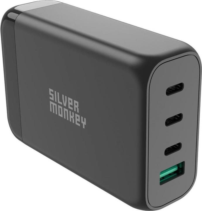 Silver Monkey SMA151 130W GaN charger 3xUSB-C PD USB-A QC 3.0 with detachable power cable - white (130 W)