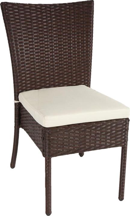 Produktbild Swisshandel24 2x Poly-Rattan Stuhl, Balkonstuhl Gartenstuhl, stapelbar braun, Kissen creme