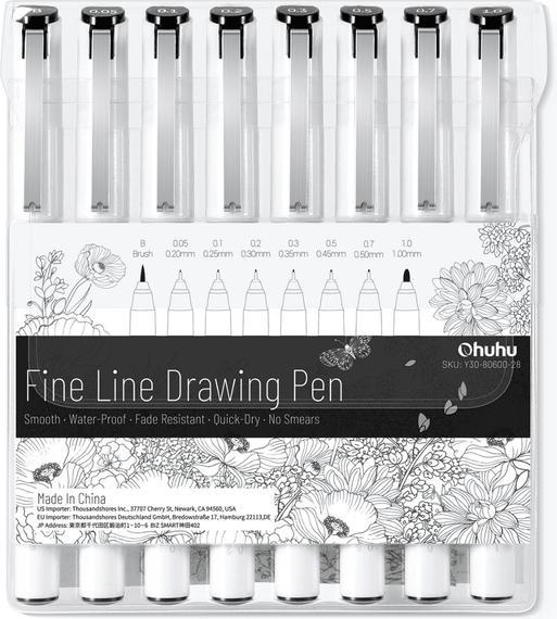 Immagine prodotto Ohuhu Penne da disegno Fineliner (Nero, Bianco, 8 x)