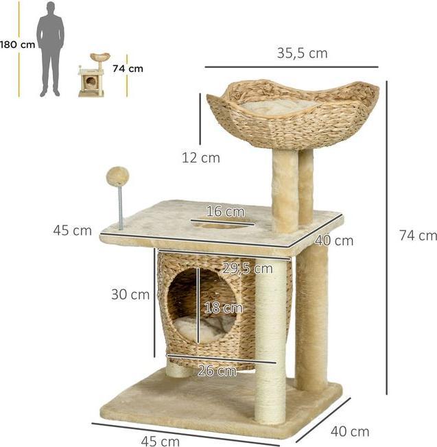 Image du produit Swisshandel24 Petit arbre à chat, 74 cm avec niche pour chat, balle de jeu, avec lit, jusqu'à 5kg, Beige (74 cm, Beige)