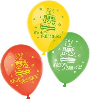 Magni 450193 - 6 Latexballons Happy Birthday, Bedruckte Luftballons, Geburtstag, Kuchen, Heliumball
