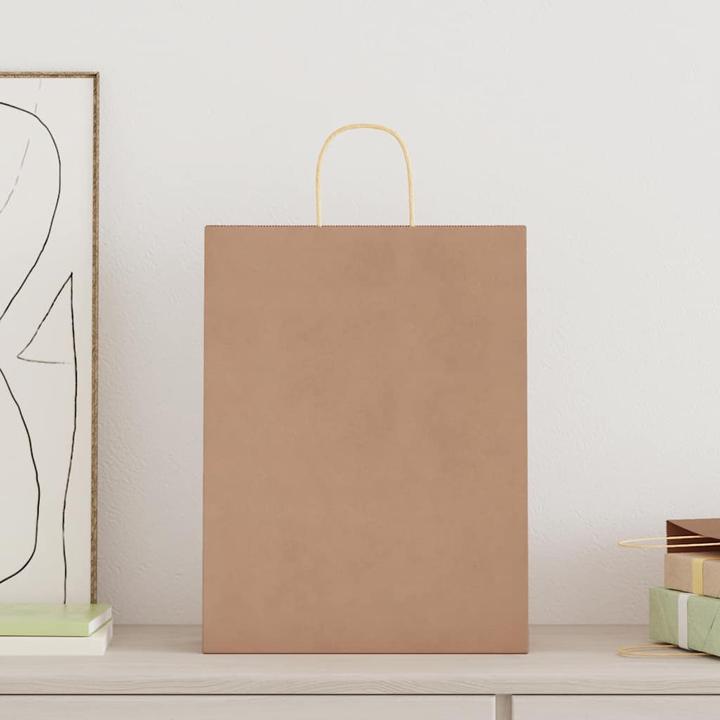 Produktbild VidaXL Kraftpapiertüten 50 Stk. mit Henkel Braun 32x12x42 cm Papiertüte (Geschenktüte, 50 x)