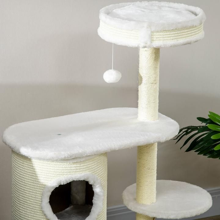 Image du produit PawHut Arbre à chat avec tonneau à griffer (100 cm, Blanc crème)