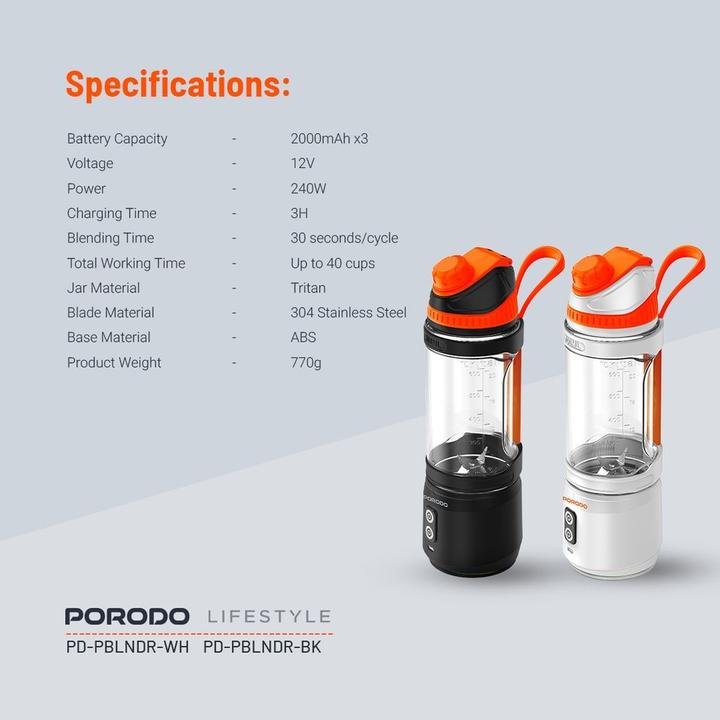 Image du produit Porodo 240W 6 lames Blender portable 700ML (240 W)