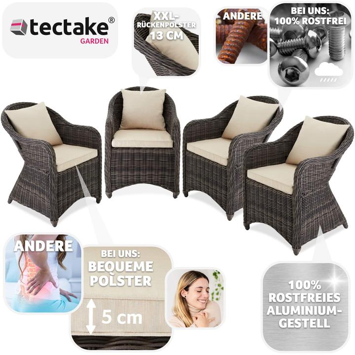 Immagine prodotto tectake 4 Poltrona deluxe in rattan e alluminio - sedia + cuscini su seduta e schienale