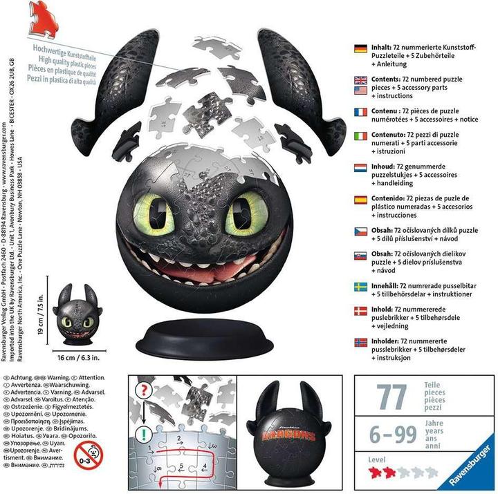 Image du produit Ravensburger Dragons 3 édentés avec des oreilles (72 pièces)