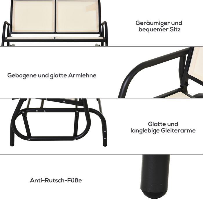 Image du produit Swisshandel24 Balançoire 2 places Banc de jardin Balançoire de jardin Banc de parc Métal Noir+Beige 120x70x85cm