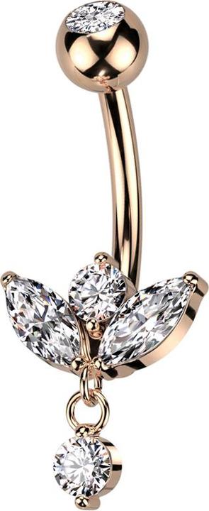 Image du produit Star Piercing Banane rosegold mit Kugel Kristall silber Spross Anhänger Kristall (Acier chirurgical 316L, Laiton)