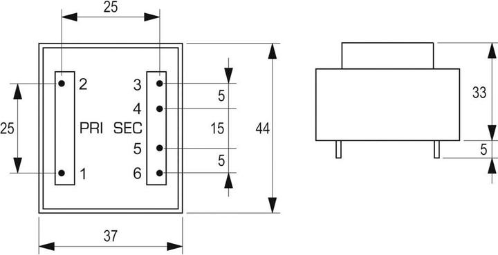 Actual product image Block PCB mount transformer 5.0VA 1x12 o/p