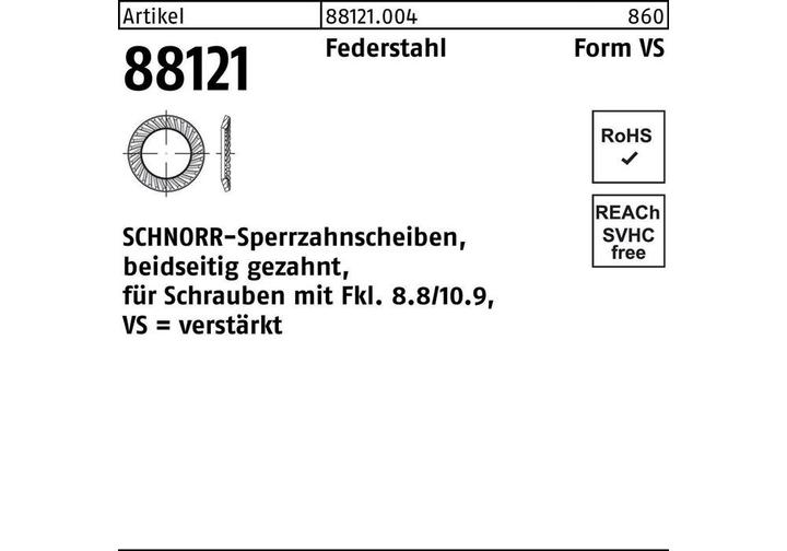 Produktbild Schnorr Sperrzahnscheibe R 88121 beidseitig gezahnt VS 12 x18 x1,5 Federstahl