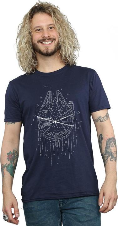Actual product image Star Wars Mens Millennium Falcon Christmas Tree Delivery T-Shirt (XXL)