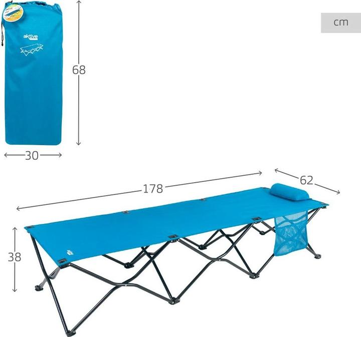 Actual product image Aktive Folding bed blue camping 178 x 62 x 38 cm 178 x 38 x 62 cm (2 pieces)