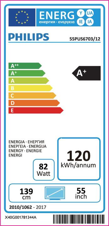Etichetta energetica Philips 55PUS6703/12 (55", LCD, 4K, 2018)