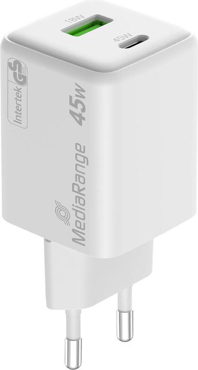 Actual product image MediaRange Charger 43W 2-port 1x USB-A/1x USB-C GaN, white (45 W)