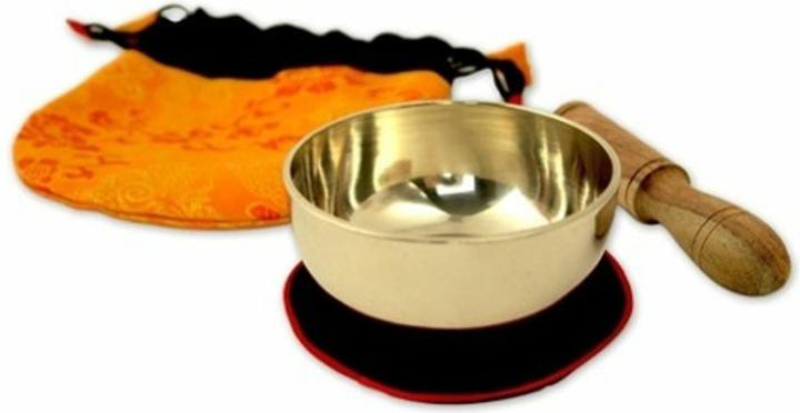 Image du produit Klangschalen-Center Bol chantant (170 g) avec base, maillet et sac (jaune)