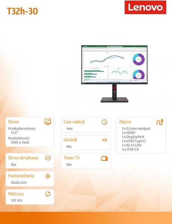 Produktbild Lenovo ThinkVision T32h-30 (2560 x 1440 Pixel, 31.50")