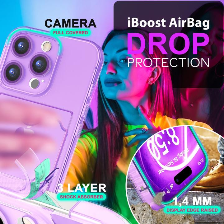 Produktbild Nalia Klar Transparente Neon Silikon Hülle Kartenhalter (Apple iPhone 16 Pro)