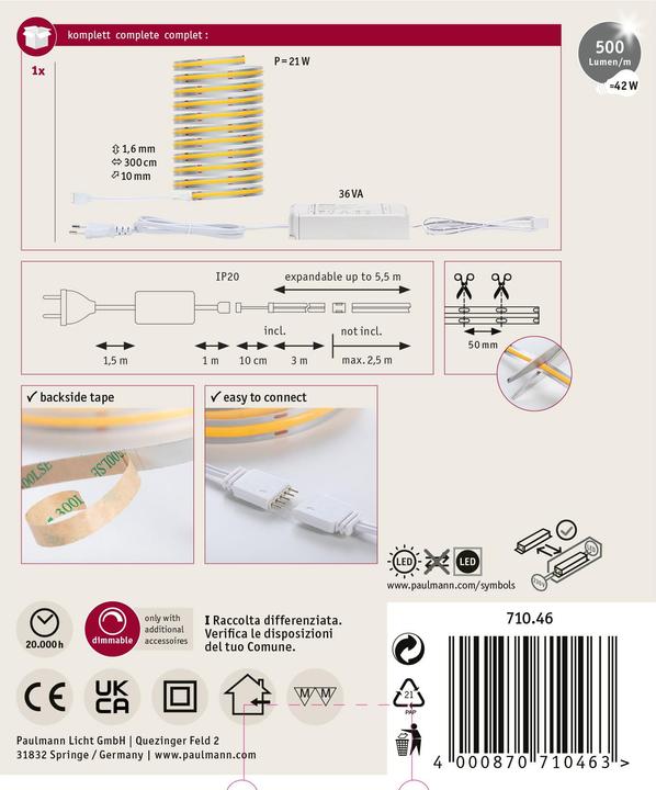 Actual product image Paulmann MaxLED 500 Full-Line COB Stripe Set (Warm white, 300 cm, Indoor)