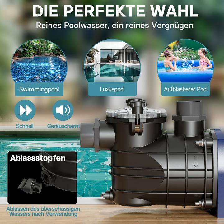 Immagine prodotto Wiltec Pompa per piscina 15000 l/h 750 W Pompa per piscina Pompa filtro Pompa di circolazione Piscina