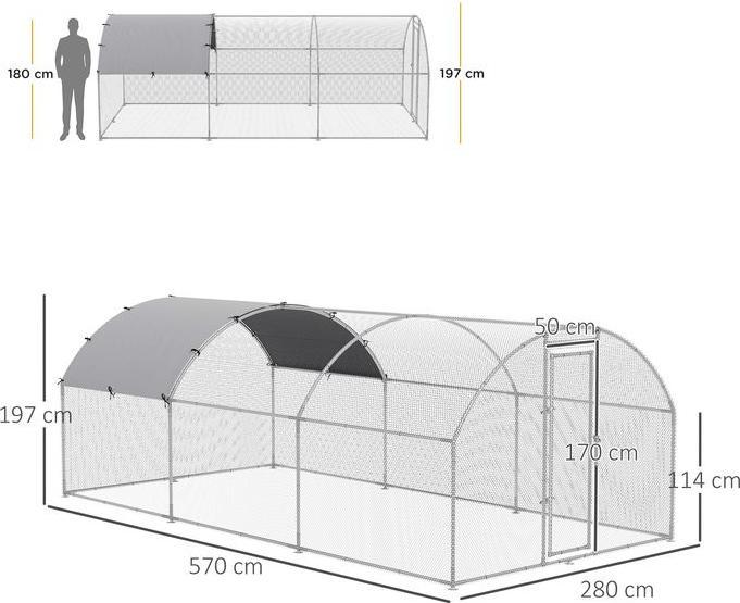 Produktbild Swisshandel24 Hühnerstall Haustierkäfig XXL 280 x 570 x 197 cm Outdoor Geflügelstall für Hühnerkäfig mit Schatten
