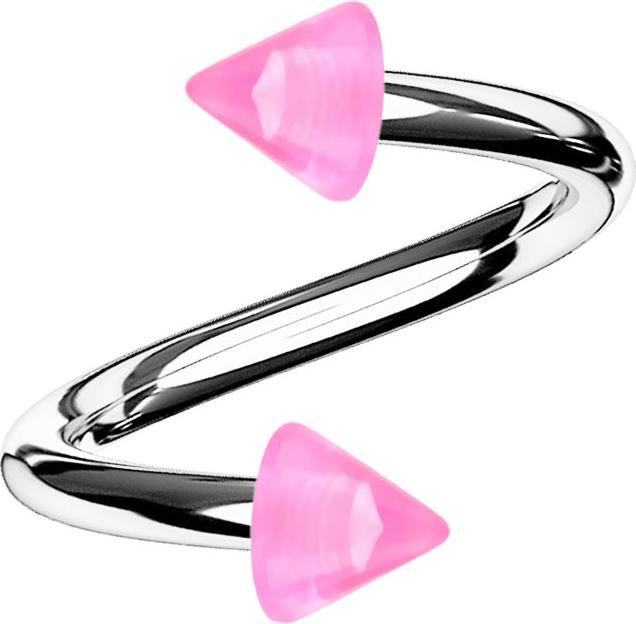 Produktbild Star Piercing Spirale silber mit zwei Cones pink transparent (Acryl, ohne Messing, Chirurgenstahl 316L)