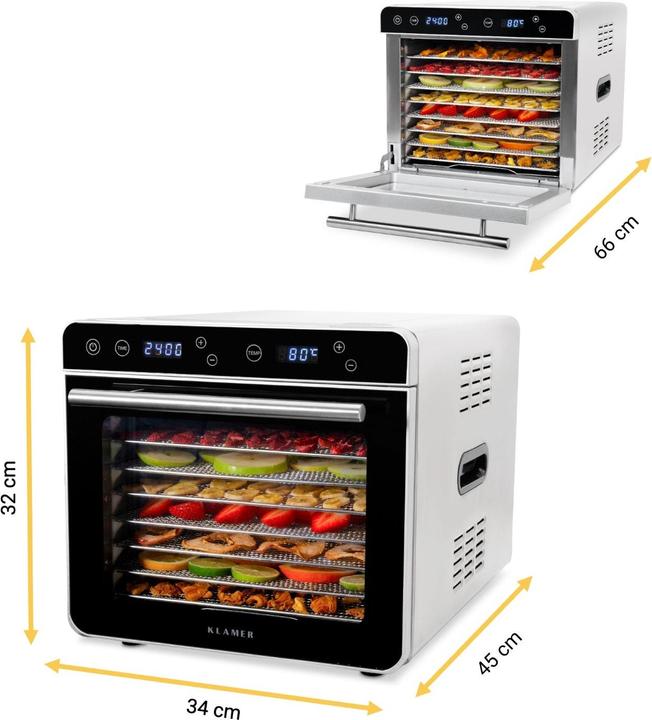 Immagine prodotto KLAMER Disidratatore Premium XL 700W, 8 ripiani extra large in acciaio inox