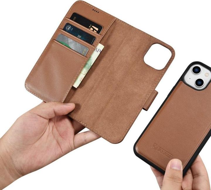 Actual product image iCarer wallet case 2 in1 case iPhone 14 leather cover with folding brown antiRFID (WMI14220725-BN) (Apple iPhone 14)