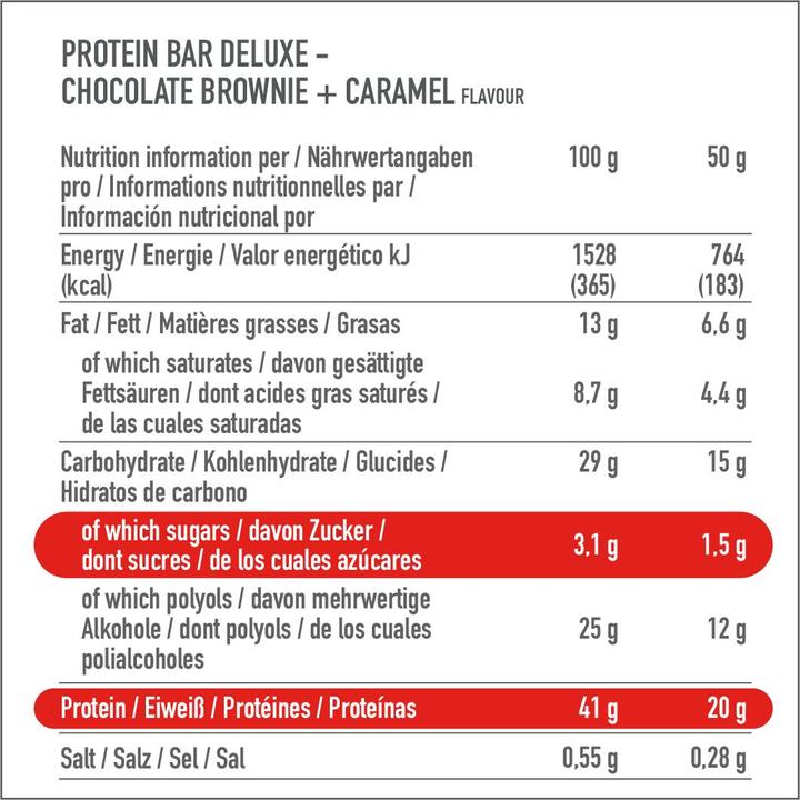 Valori nutrizionali e ingredienti Premier Protein Barretta proteica Deluxe (Cioccolato, Brownie, 12 pz., 600 g)