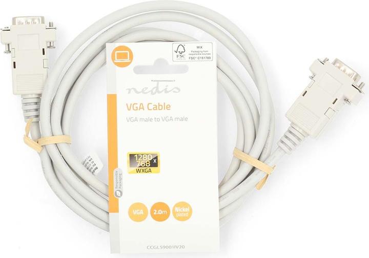 Produktbild Nedis VGA-Kabel | VGA Stecker | VGA Stecker | Vernickelt | Maximale Auflösung: 1024x768 | 2.00 m | R (2 m, VGA)
