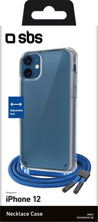 Produktbild SBS cover med halsrem til iPhone 12 / 12 Pro®. Gennemsigtig/blå (Apple iPhone 12, Apple iPhone 12 Pro)