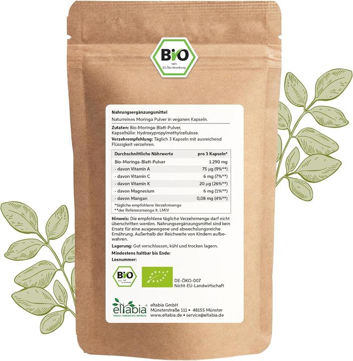 Immagine prodotto Eltabia Capsule di Moringa biologica | 100% pura senza additivi (500 Pezzo/i, Pillole)