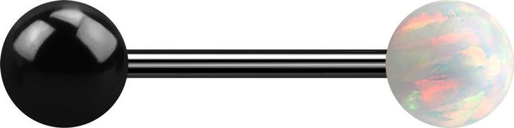 Star Piercing Micro Barbell schwarz mit Kugel und Kugel Opal weiss (ohne Messing, Chirurgenstahl 316L)