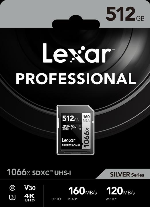 Actual product image Lexar PRO 1066X SDXC U3 (V30) UHS-II R160/W120 512GB (512 GB, SDXC, U3, UHS-I)