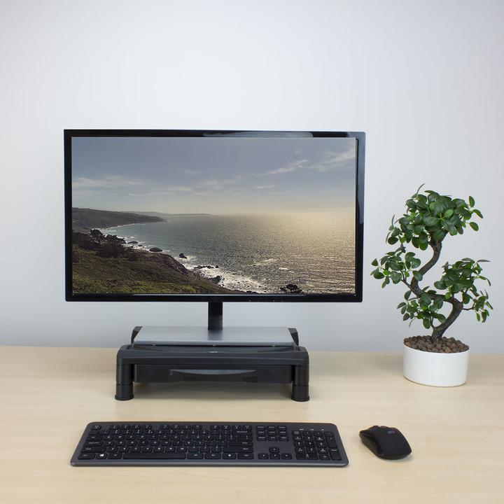 Actual product image Monitor stand extra wide with drawer, up to 10kg, adjustable height, black